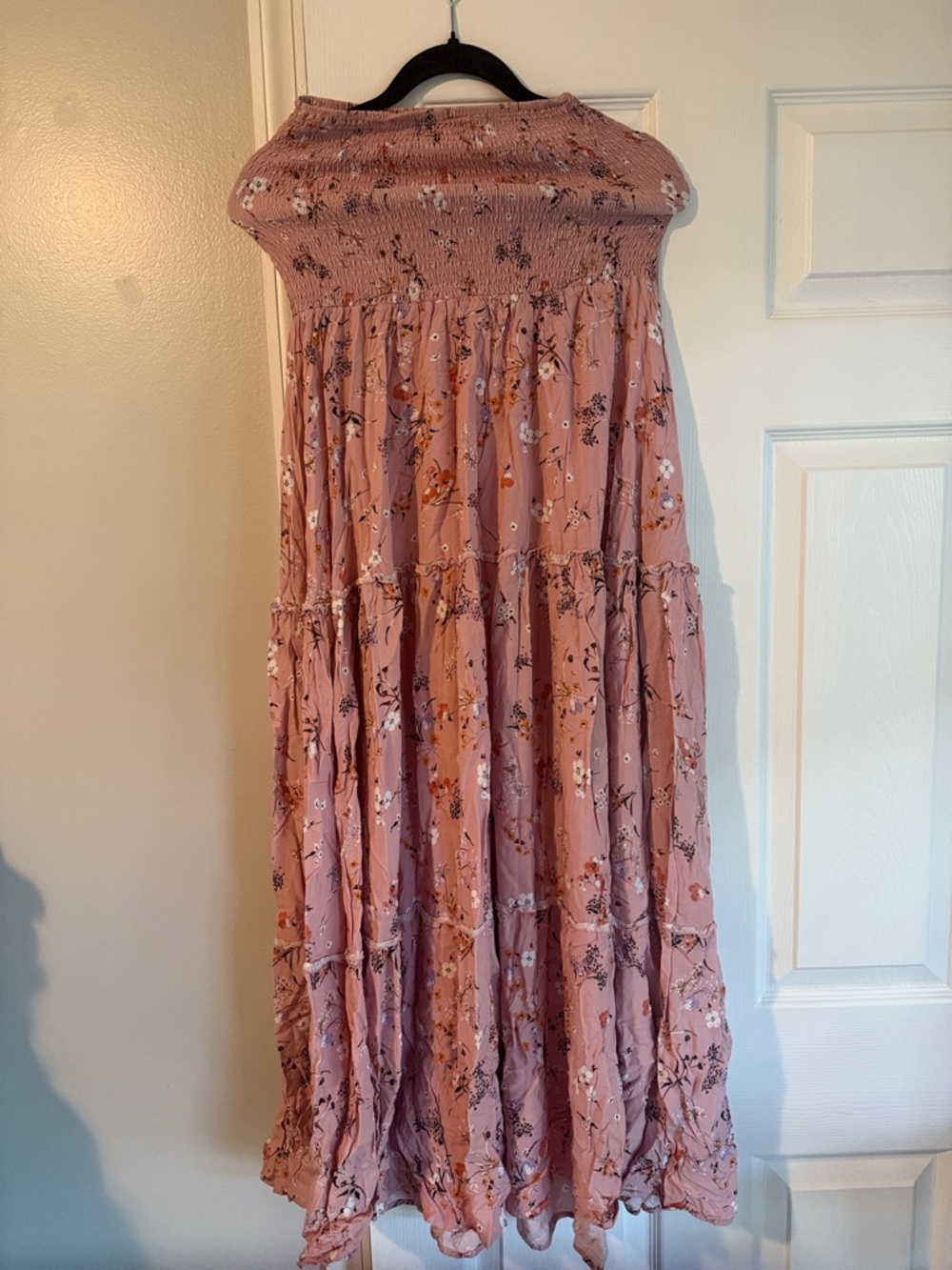Strapless Floral Maxi Dress in Dusty Rose